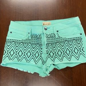 NWT Roxy Teal Aztec Denim Frayed Jean Shorts 7/28